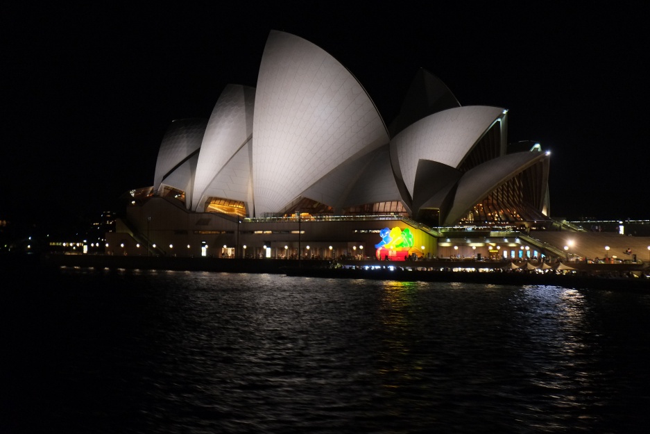The Sydney Opera House as seen from the Manly ferry at night